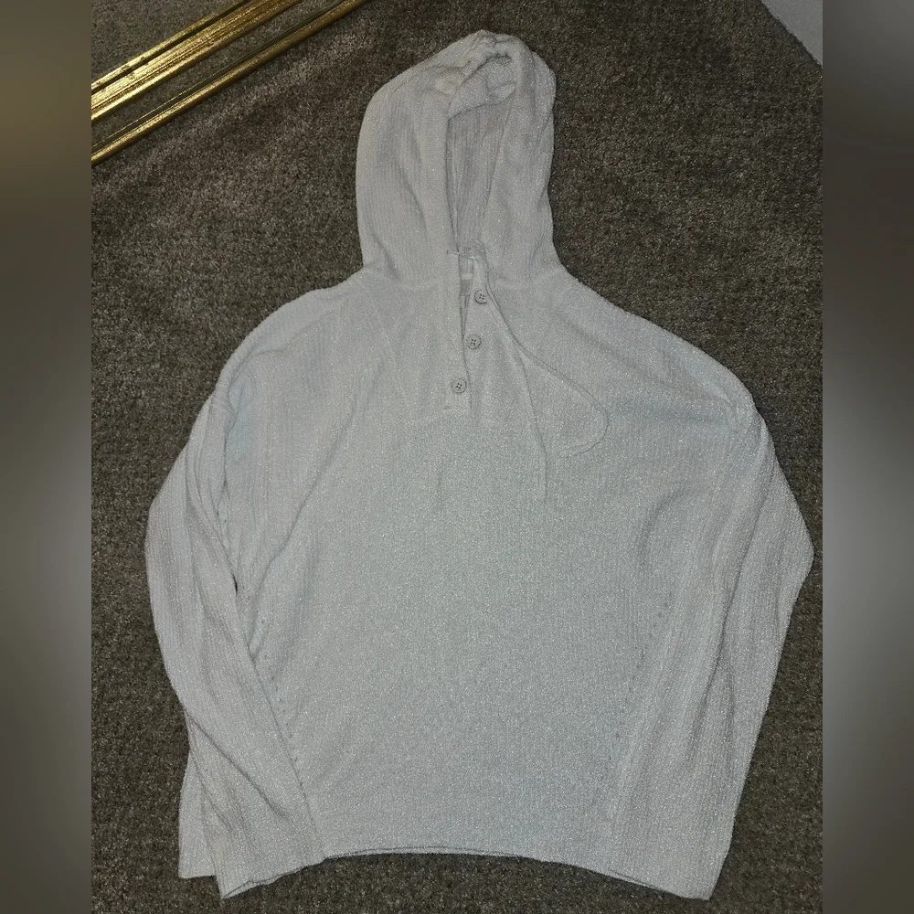 Barefoot Dreams CozyChic Lite Ribbed Hooded White Sweater Size Medium - Picture 2 of 5